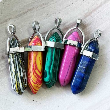40-42mm Mixed Gemstone Point Pendants - Pack of 5 Assorted - Set 2 40-42mm Mixed Gemstone Point Pendants - Pack of 5 Assorted - Set 2