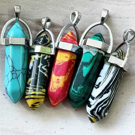 40-42mm Mixed Gemstone Point Pendants - Pack of 5 Assorted - Set 5 40-42mm Mixed Gemstone Point Pendants - Pack of 5 Assorted - Set 5