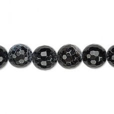 10mm Black Crackle Agate Faceted Round Gemstone Beads