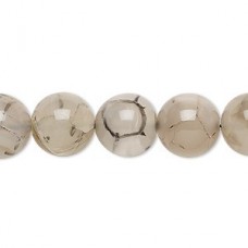 12mm Grey Crackle Agate Round Gemstone Beads - Strand