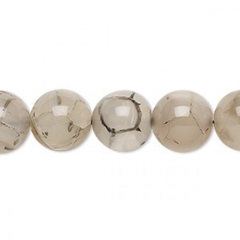 12mm Grey Crackle Agate Round Gemstone Beads