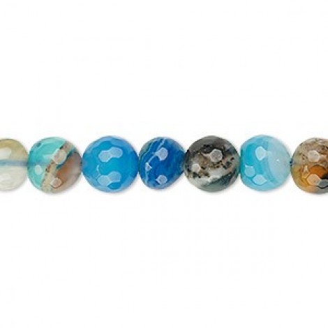 8mm Faceted Variegated Blue Agate Beads