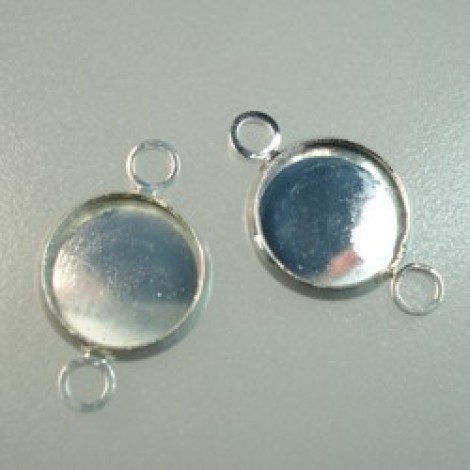 10mm Silver Plated Round 2-Loop Cabochon Tray Link