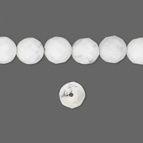 8mm White Howlite Natural Gemstone Faceted Round Beads - Strand