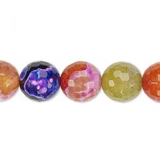 12mm Mixed Faceted Round Fire Crackle Agate Beads - Strand