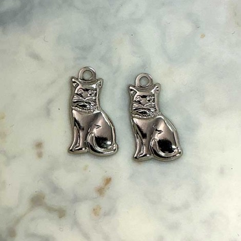Silver Plated Tiny Cat Charm - Pack of 5
