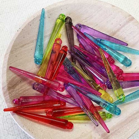 31mm Mixed Acrylic Transparent Spike Drops - Pack of 50
