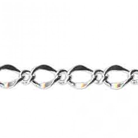 6x8.8mm Silver Pl Hammered Long & Short Curb Chain - Per metre
