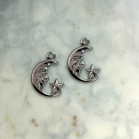 Tiny 8mm Silver Plated Moon Charm - Pack of 10