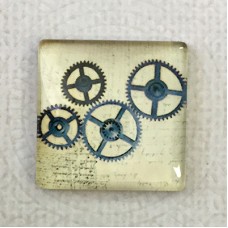 25mm Art Glass Backed Square Cabochons - Vintage Steampunk - Gears