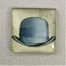 25mm Art Glass Backed Square Cabochons - Vintage Steampunk - Bowler Hat