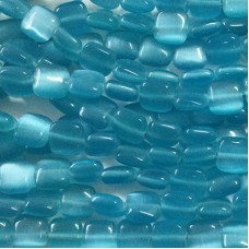 8mm Cats Eye Optic Fibre Square Beads - Aquamarine - Strand