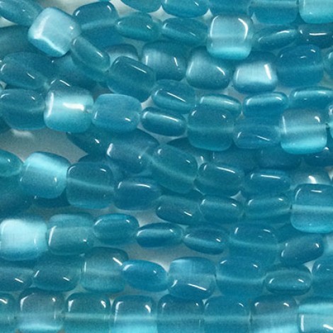 8mm Cats Eye Optic Fibre Square Beads - Aquamarine