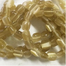 6mm Cats Eye Optic Fibre Square Beads - Light Brown