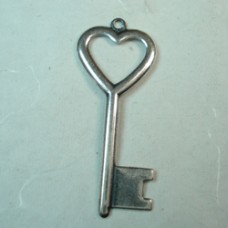 35mm Sterling Silver Plated Brass Heart Key Charm - Pack of 2