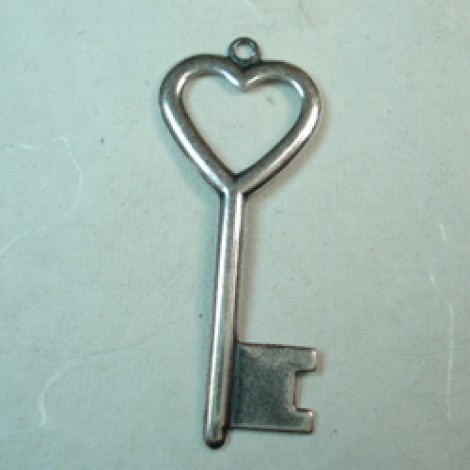 35mm Sterling Silver Plated Brass Heart Key Charm