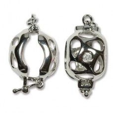 9-10mm Sterling Silver Bead Cage w/ Crystal Rhinestone - Each