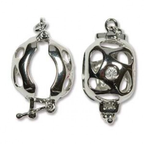 9-11mm Sterling Silver Bead Cage with Crystal Rhinestone