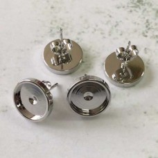 8mm ID High Quality Silver Tone Plated Stainless Steel Earpost Settings w-Clutches - 2 Pair