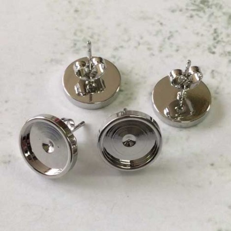 8mm ID High Quality Silver Tone Plated Stainless Steel Earpost Settings w-Clutches
