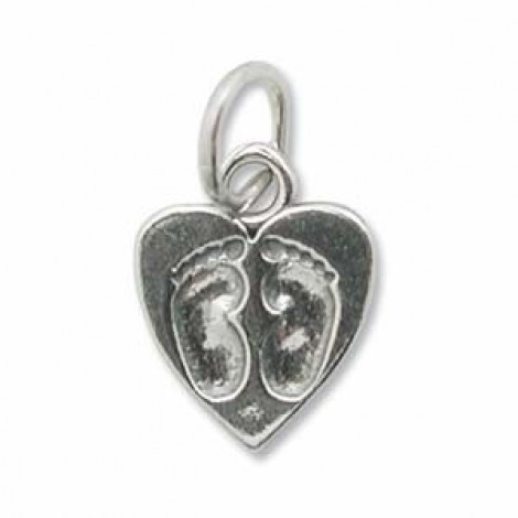 11x12mm Sterling Silver Heart Charm with Baby Feet