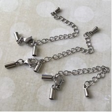 2mm ID Stainless Steel Loop End Cord End Caps, Extension Chain + Clasp