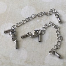 2mm ID 304 Stainless Steel Cord Endcaps, Clasp + Extension Chain - Per Set