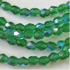 4mm Czech Firepolish Beads - Green Emerald AB