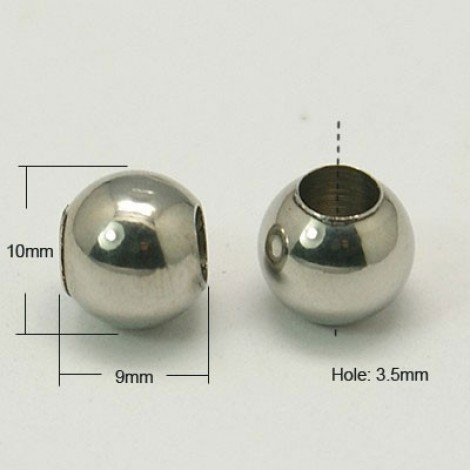 10x9mm 304 Stainless Steel Round Beads w-3-3.5mm Hole
