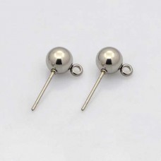 4mm Ball Drop Silver 304 Surgical Stainless Steel Posts with Vertical Closed Loop - Pack of 6 Pair