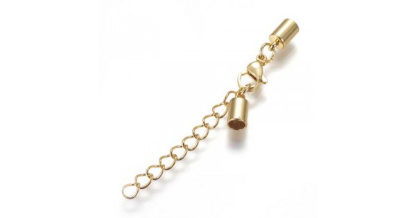 4mm ID Gold Stainless Steel Loop End Cord End Caps with Lobster