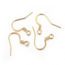 15mm 21ga 304 Gold Stainless Steel Earwires with Coil