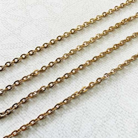 3.0mm 18Kt Gold Plated 316 High Quality Stainless Steel Flat Cable Chain - 2 metre length