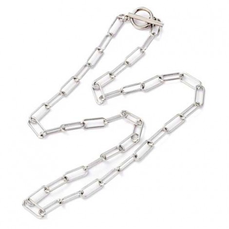 14x5.5mm 51cm Stainless Steel Paperclip Necklace Chain with Toggle Clasp