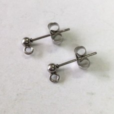 3mm 316 Stainless Steel Ball Posts with Closed Perpendicular Drop Loop with Clutches - 2 Pair