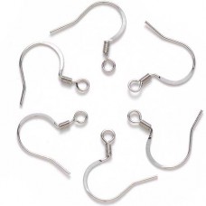 18mm 21ga 304 Unplated Stainless Steel Flattened French Earring Hooks - 10 Pair