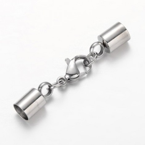 5mm ID 304 Stainless Steel End Caps with Lobster Clasp - Per Set