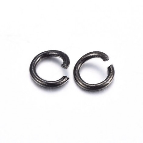 7mm OD 18ga Black Plated 304 Stainless Steel Round Open Jumprings - Pack of 50
