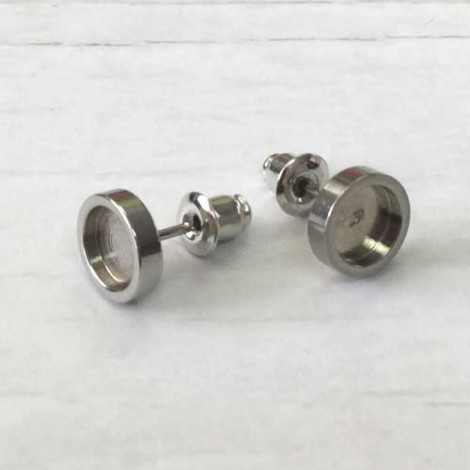6mm ID 316 Stainless Steel Cab Setting Earring Stud Posts w-Bullet Clutches