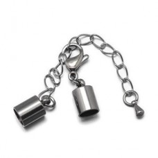 5mm ID 316 Stainless Steel Cord Ends w-Clasp & Ext Chain