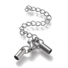 2.5mm ID Stainless Steel Loop End Cord End Caps, Extension Chain + Clasp - Per Set