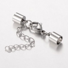 5.5mm ID 304 Stainless Steel Cord End Caps w-Clasp & Chain
