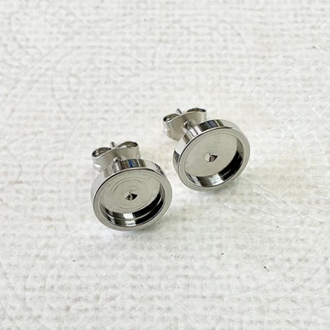 8mm ID High Quality Surgical Stainless Steel Earpost Settings w-Clutches - Per Pair