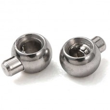 3.5mm (2mm Hole) 304 Stainless Steel Push Button Crimp Beads - Pack of 10