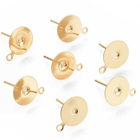 10mm 304 Gold Stainless Steel Flat Pad Earposts with Loop - Pack of 5 Pair