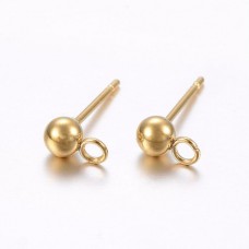4mm Gold 304 Stainless Steel Ball Posts with Drop Loop - 2 pair
