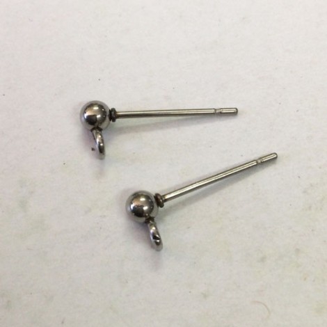 3mm 304 Stainless Steel Ball Posts with Closed Perpendicular Drop Loop - Pack of 2 Pair 3mm 304 Stainless Steel Ball Posts with Closed Perpendicular Drop Loop - Pack of 2 Pair