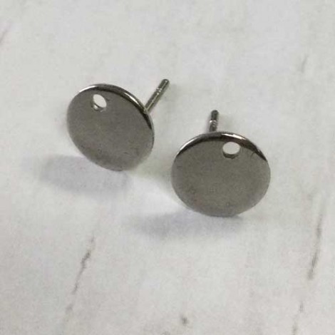 316L Stainless Steel Flat Pad Earposts with 8mm Flat Pad + Hole - Pack of 2 Pair