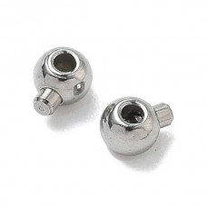 4x3x2.5mm (Hole Size 1mm) 304 Stainless Steel Push Button Crimp Beads - Pack of 10