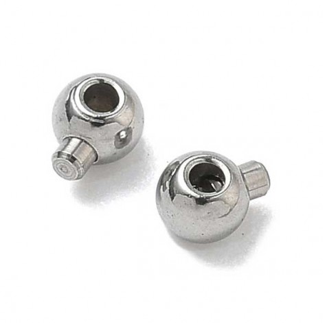 4x3x2.5mm (Hole Size 1mm) 304 Stainless Steel Push Button Crimp Beads - Pack of 10